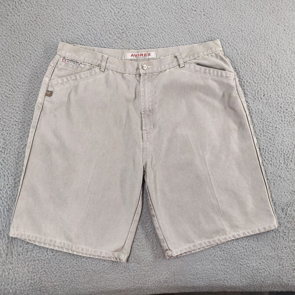 VINTAGE Avirex Shorts Mens 40 x 11 Silver Denim Baggy Stitch Pocket Long Y2K